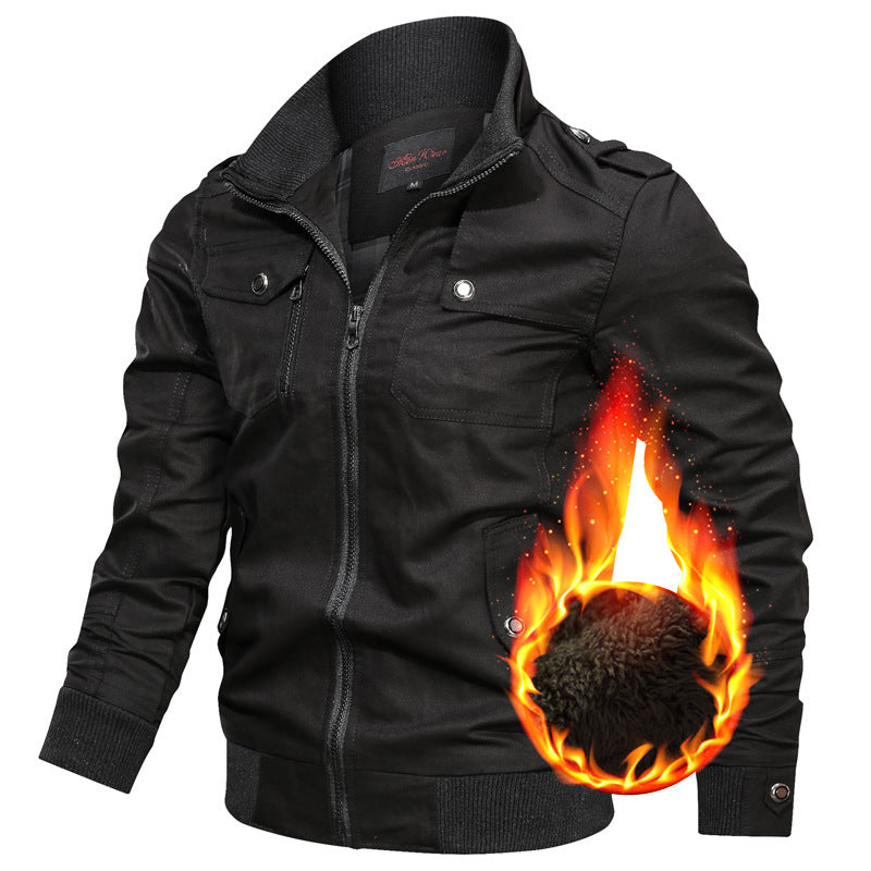 Men's Canvas Field Jacket with High-Closing Collar and Teddy Fleece Lining Chichicherry