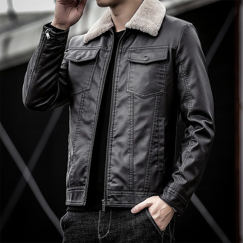 Men's pilot bomber jacket in leather look with teddy collar and utility details Chichicherry