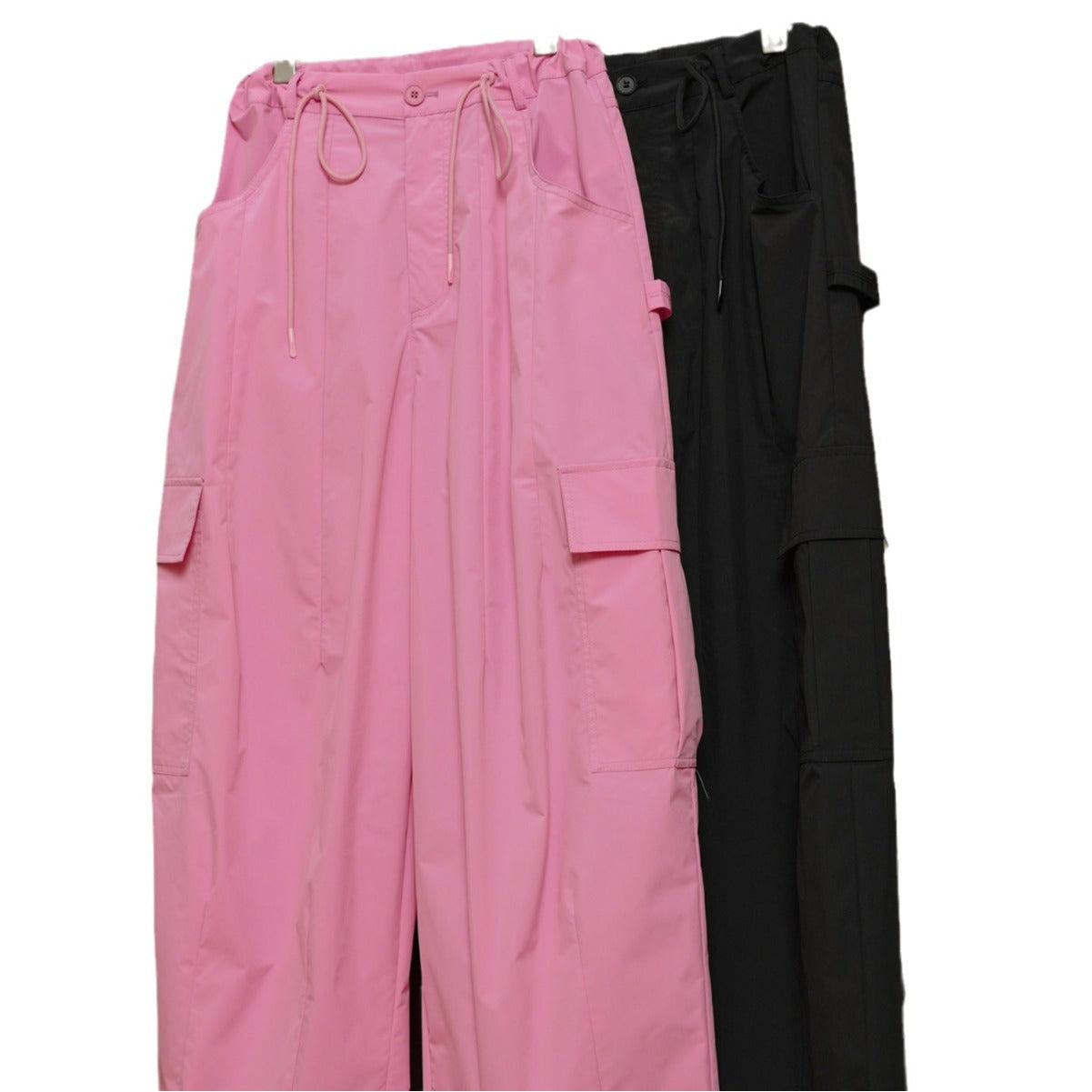 Women Wide Cargo Palazzo Pants with Drawstring Waistband and Multiple Pockets Chichicherry