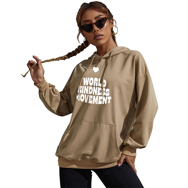 Women's Casual Oversized Hoodie with Statement Print, Kangaroo Pocket and Ribbed Cuffs Chichicherry