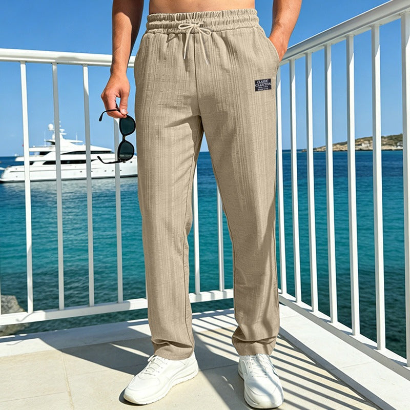 Men's Lightweight Relax Lounge Pants made of textured jersey with drawstring and straight leg Chichicherry