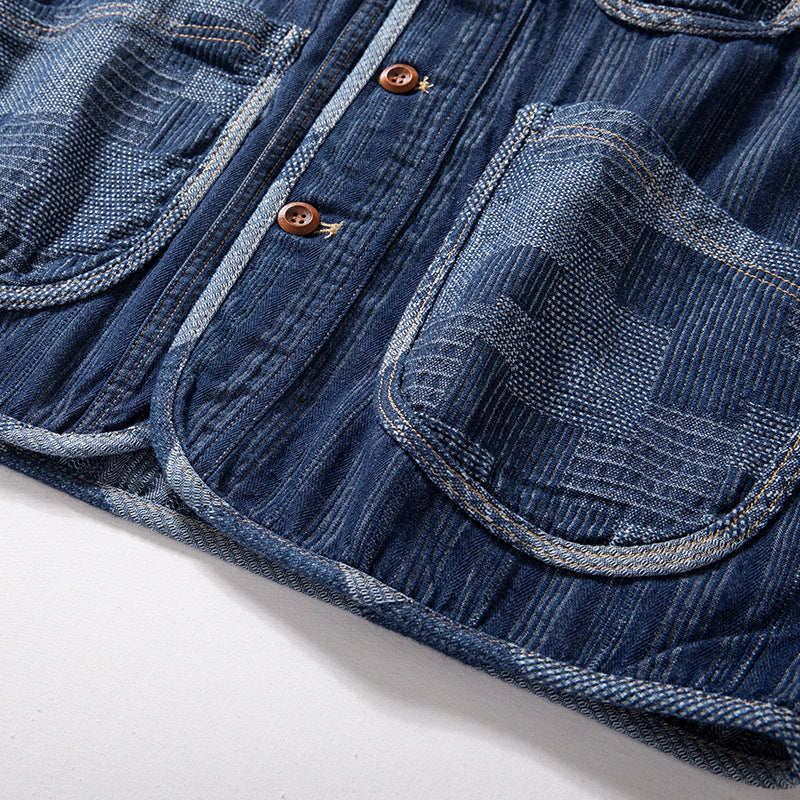 Herren Ärmellose Denim‑Weste im Workwear‑Look mit großformatigen aufgesetzten Taschen Chichicherry