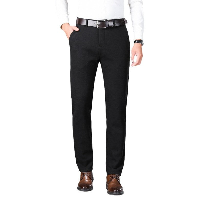 Men's Elegant Stretch Wool Look Trousers with Straight Cut and Elastic Waistband Chichicherry