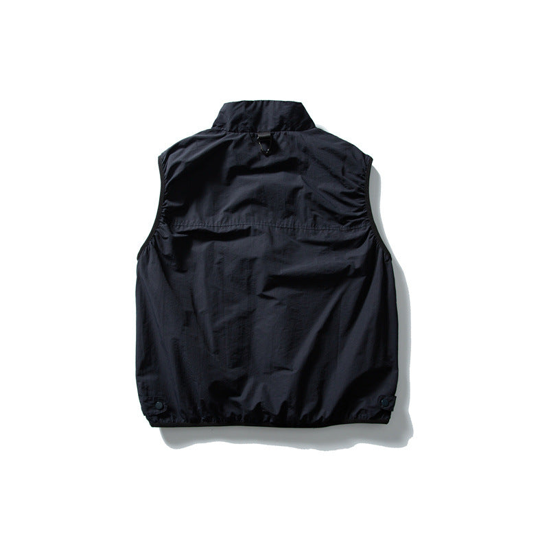 Men's Technical Utility Vest with High Stand Collar, Half Zipper and Weather-Resistant Pockets Chichicherry