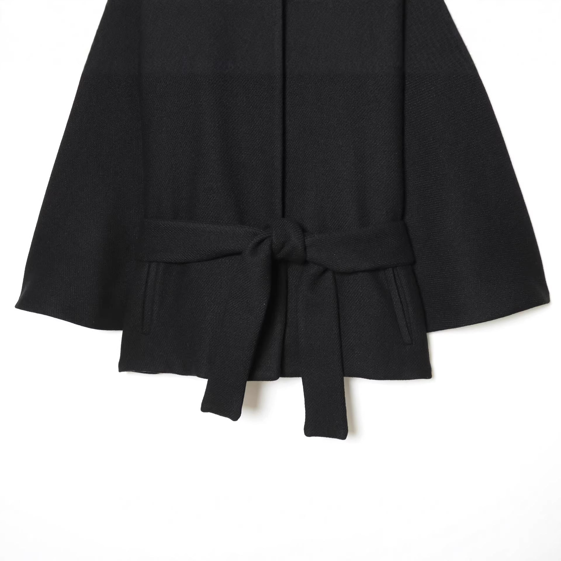 Ladies Cape Coat with Stand Collar, Tie Belt and Decorative Decorative Buttons Chichicherry