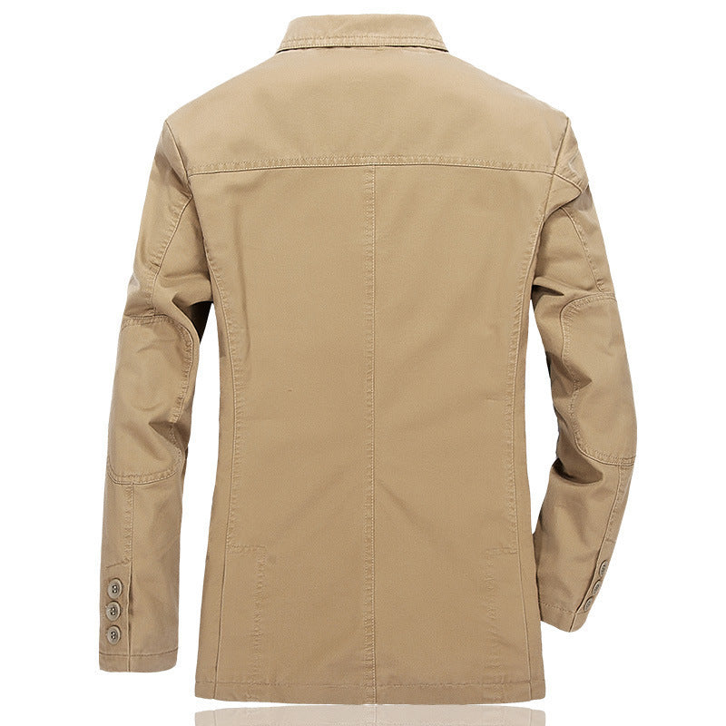 Men's Casual Canvas Blazer in Worker Blouson Style with Shirt Collar and Patch Pockets Chichicherry