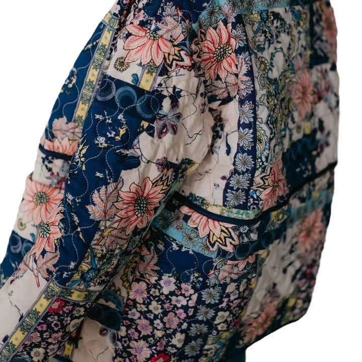Women's Padded Quilted Jacket in Floral Patchwork Look Chichicherry
