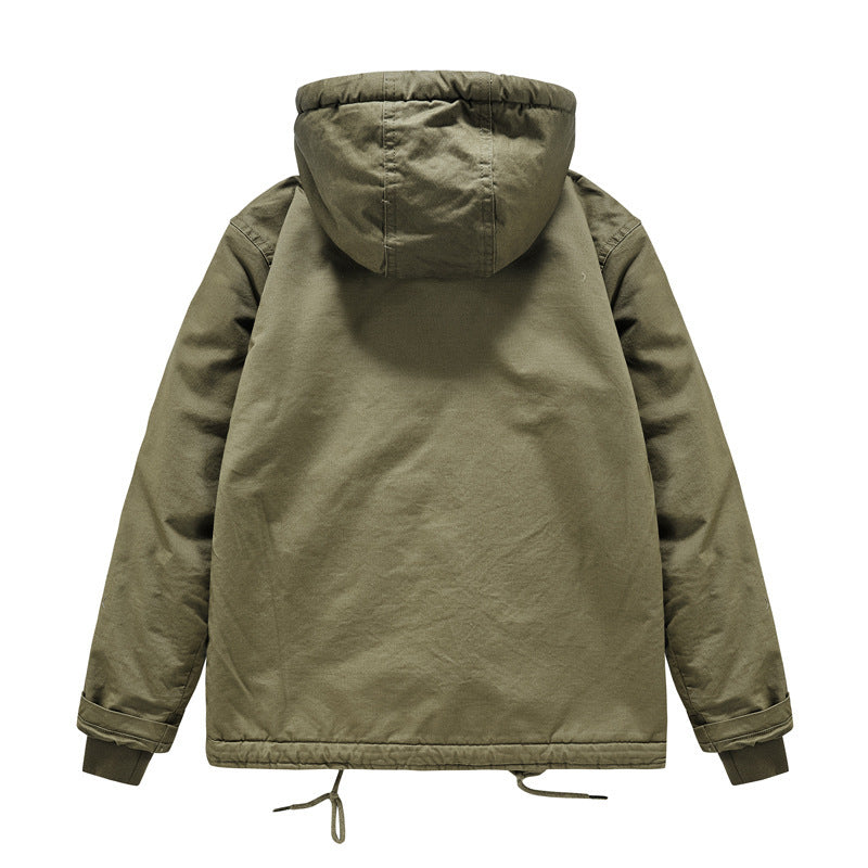 Men's hooded parka in canvas look with teddy fleece lining, two-way zipper and drawstring Chichicherry