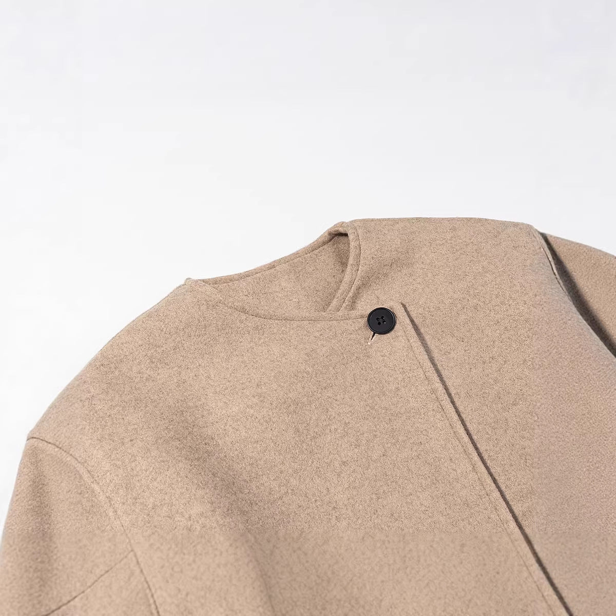 Women's Short Cut Wool Mix Boxy Jacket with Asymmetrical Button Placket Chichicherry