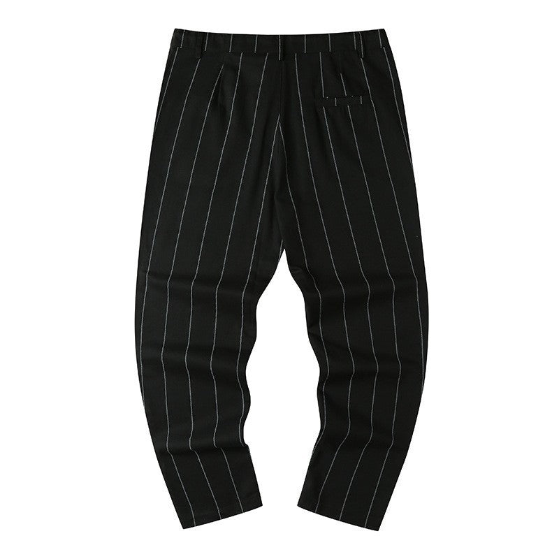 Men's Slim-Fit Cropped Chino Pants with Pinstripes and Elastic Waist Chichicherry