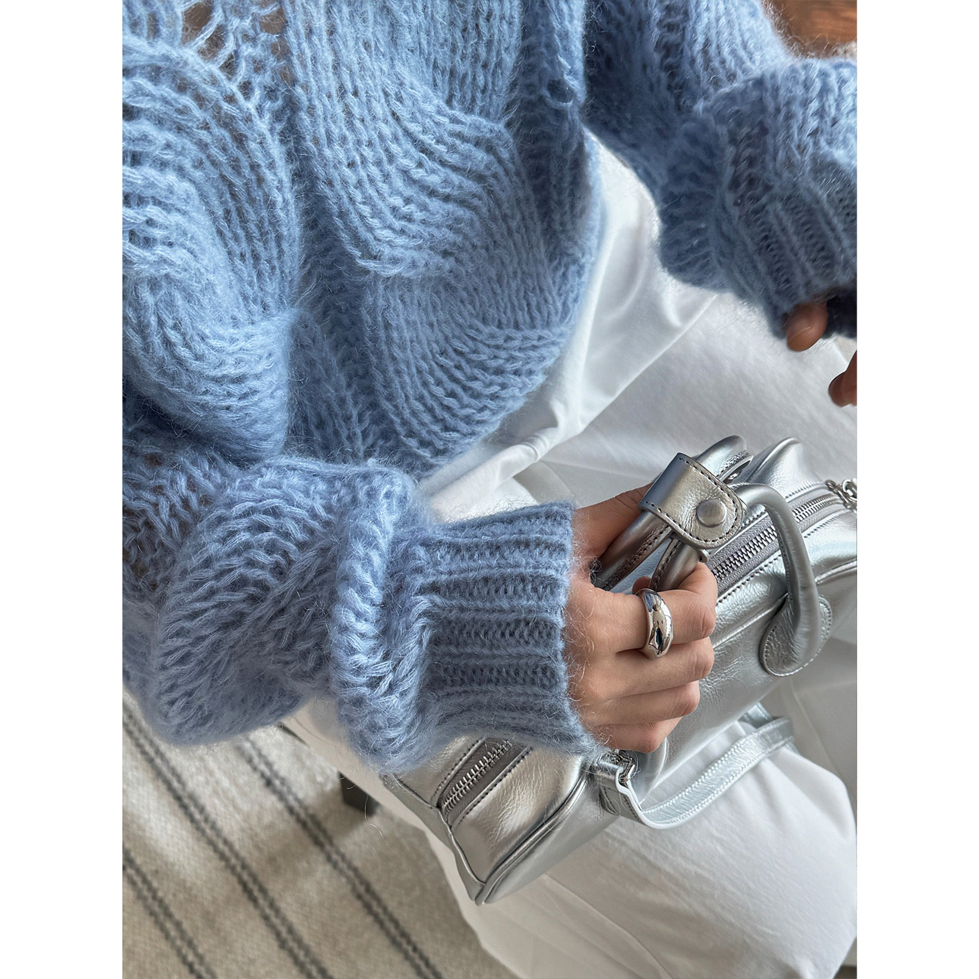 Women's Oversize Mohair-Optic Cable Pattern Sweater with Transparent Effect Chichicherry
