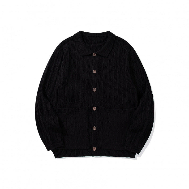 Unisex Chunky Knitted Shirt Jacket with Kent Collar, Button Placket and Patch Pockets Chichicherry