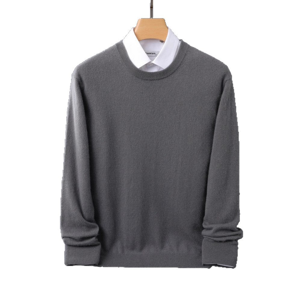 Men's Fine Round Neck Knit Sweater in Cashmere Look with Ribbed Cuffs Chichicherry