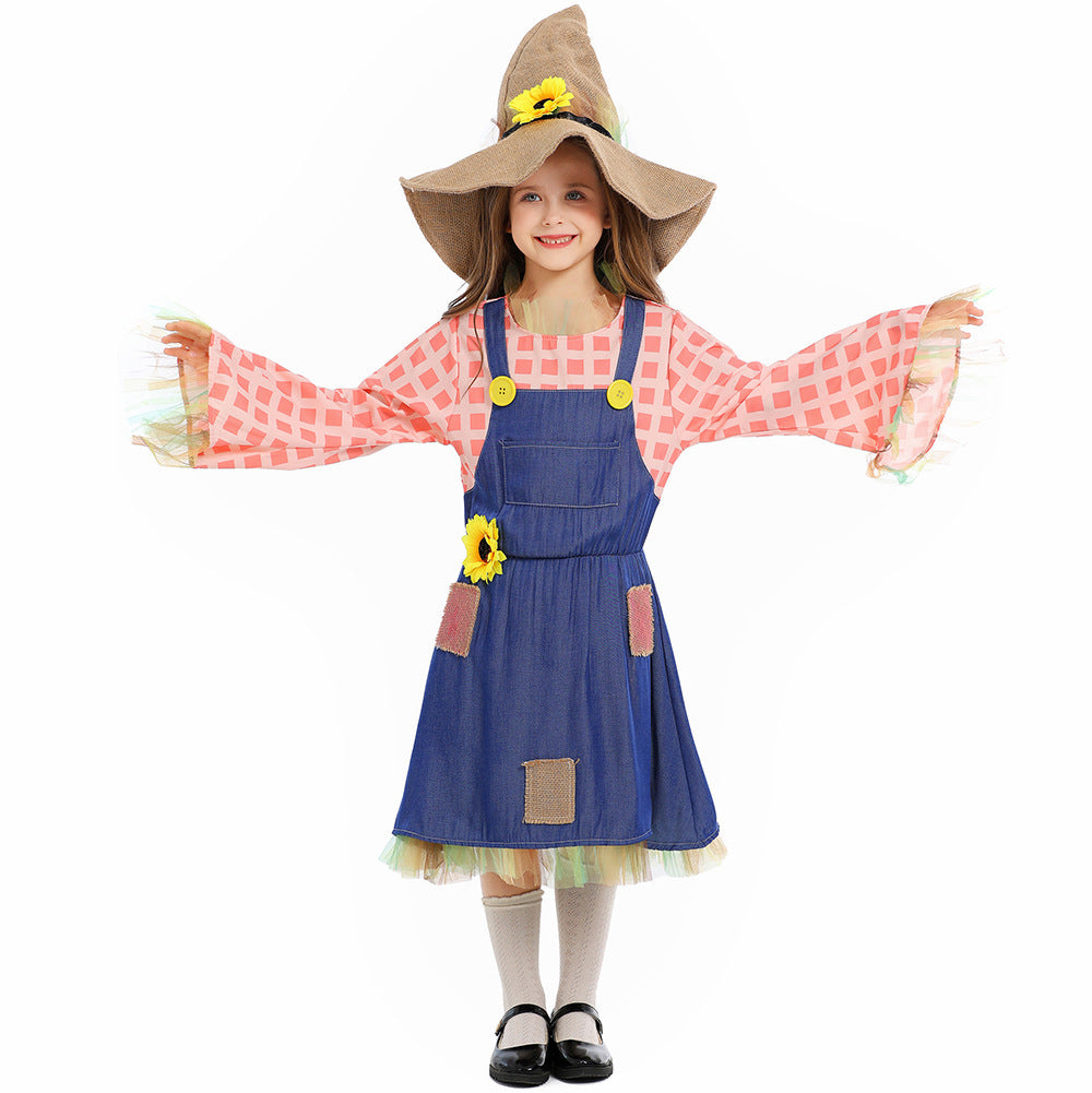 Girls apron dress with sunflower accents and hat Chichicherry