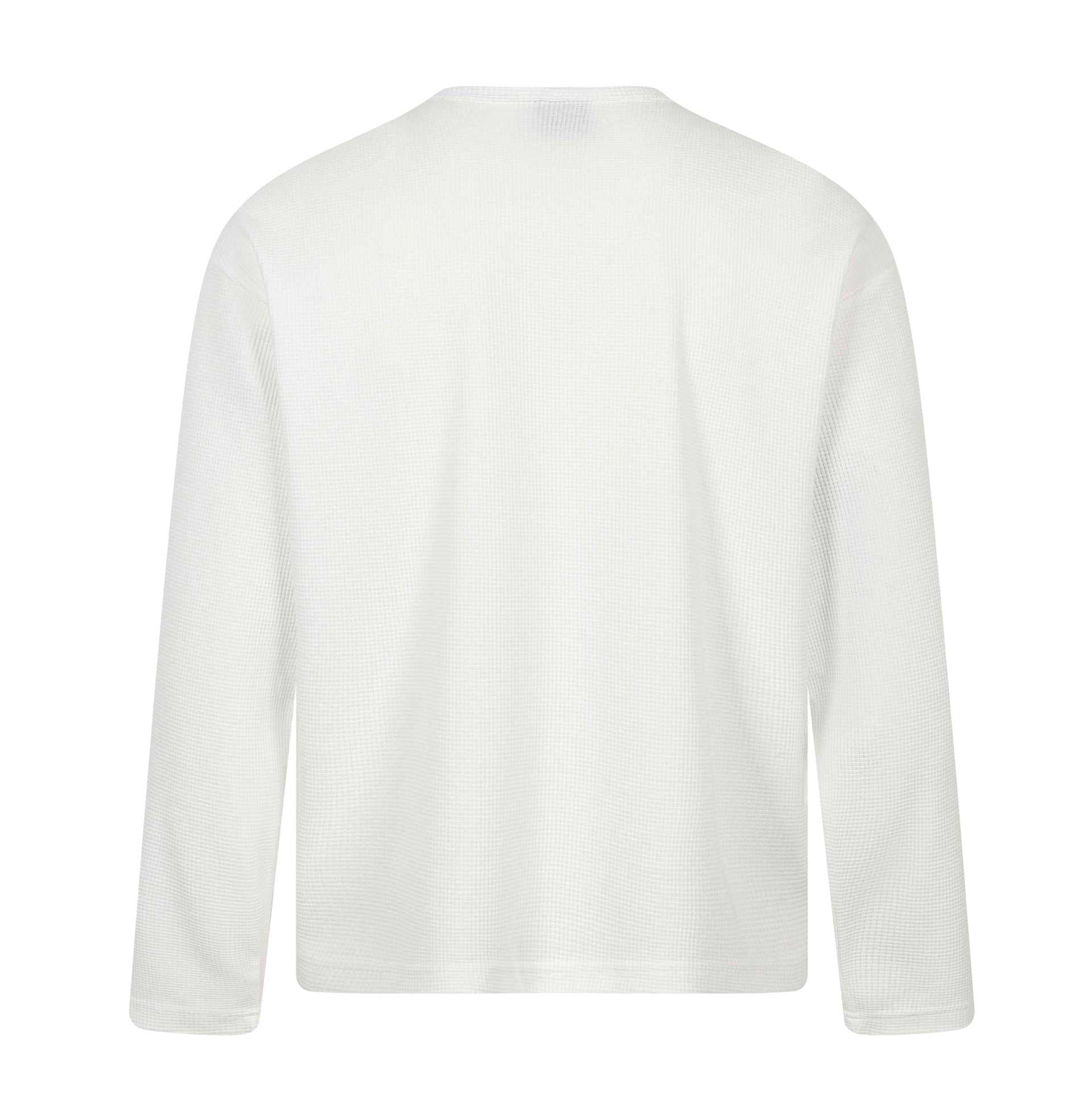 Men's Long Sleeve Henley Shirt with Waffle Texture, Button Placket and Large Graphic Print Chichicherry