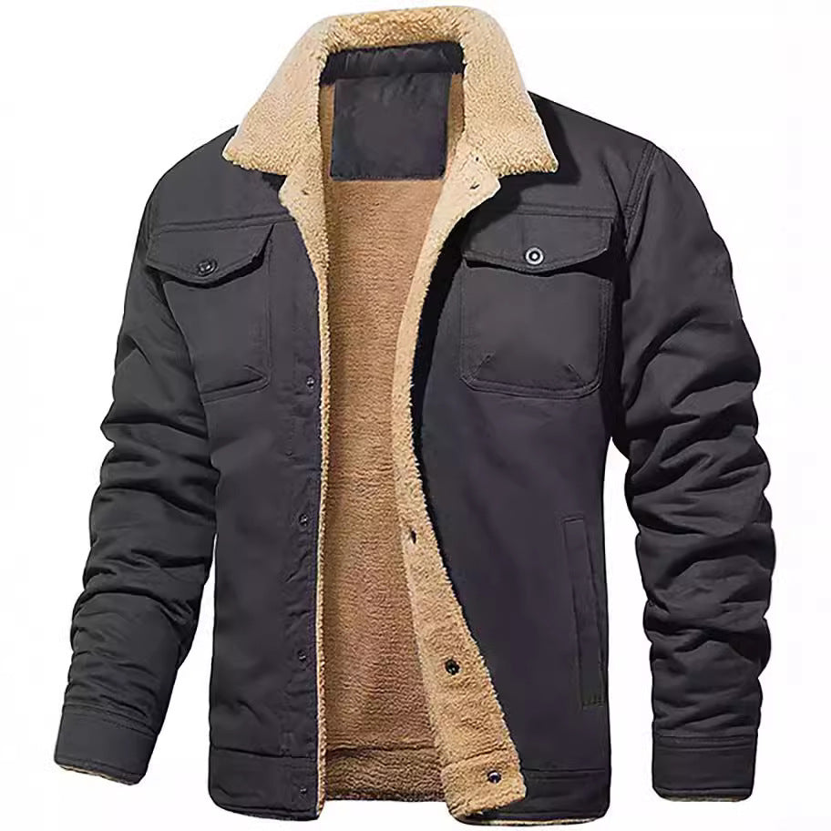 Men's padded sherpa canvas jacket with button placket and chest pockets Chichicherry