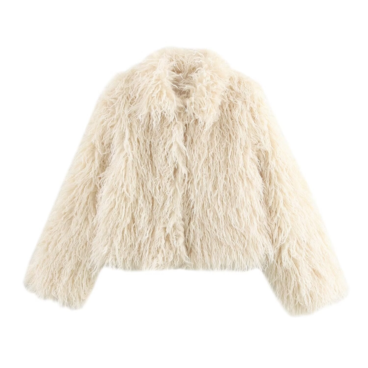 Women short cut shaggy faux fur jacket with voluminous shawl collar Chichicherry