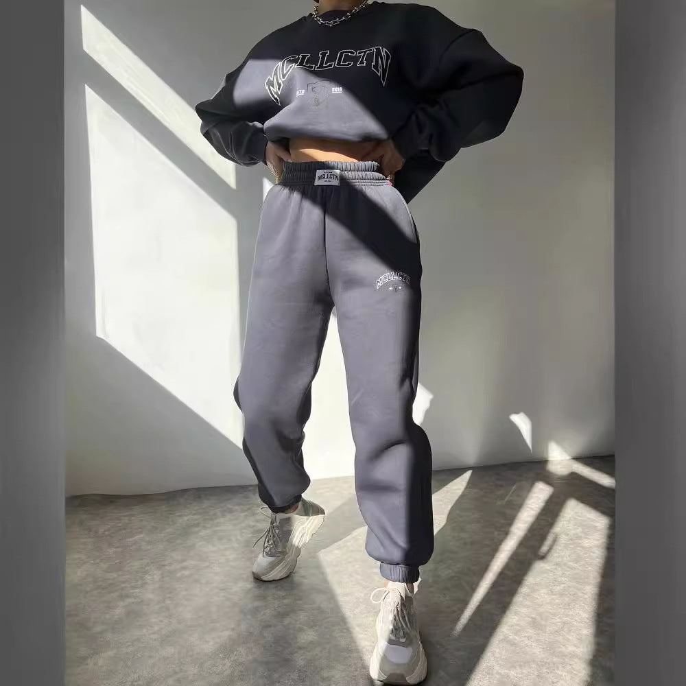 Damen Oversized College-Sweatshirt und High-Waist-Jogger-Set aus French-Terry Chichicherry