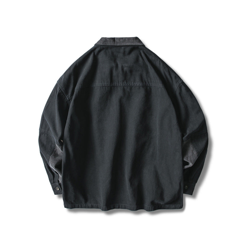 Men's loosely cut field jacket in workwear style with patch pockets and corduroy collar Chichicherry