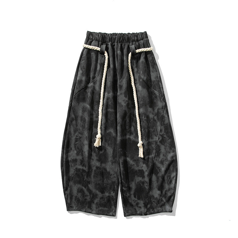 Men's Extra Wide Batik Lounge Pants in Baggy Cut with Decorative Drawstring Chichicherry