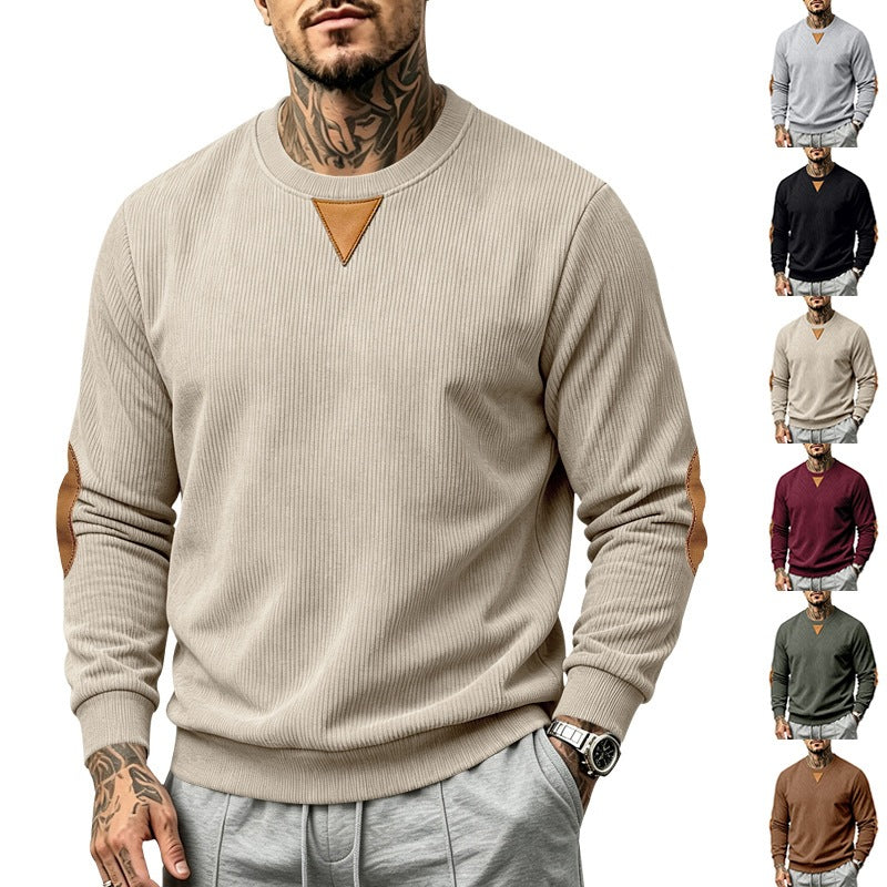 Men's ribbed knit sweatshirt with elbow patches and ribbed round neck Chichicherry