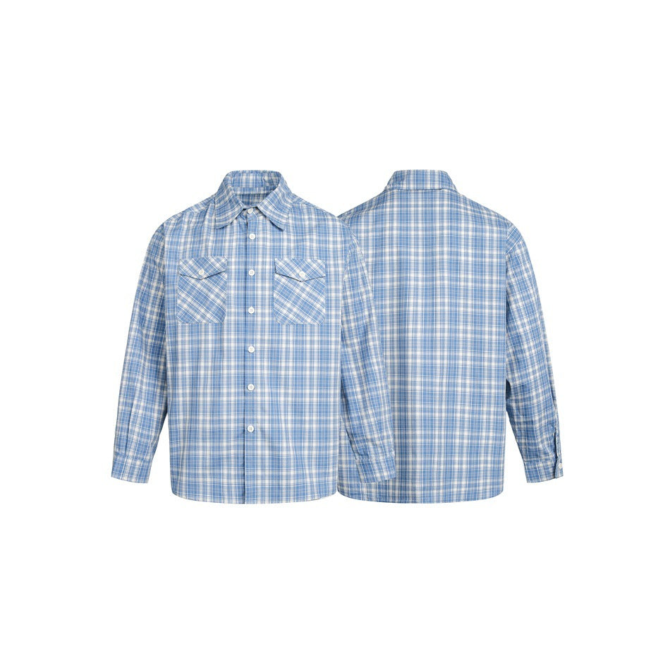 Women's loosely cut check shirt jacket with chest flaps and Kent collar Chichicherry