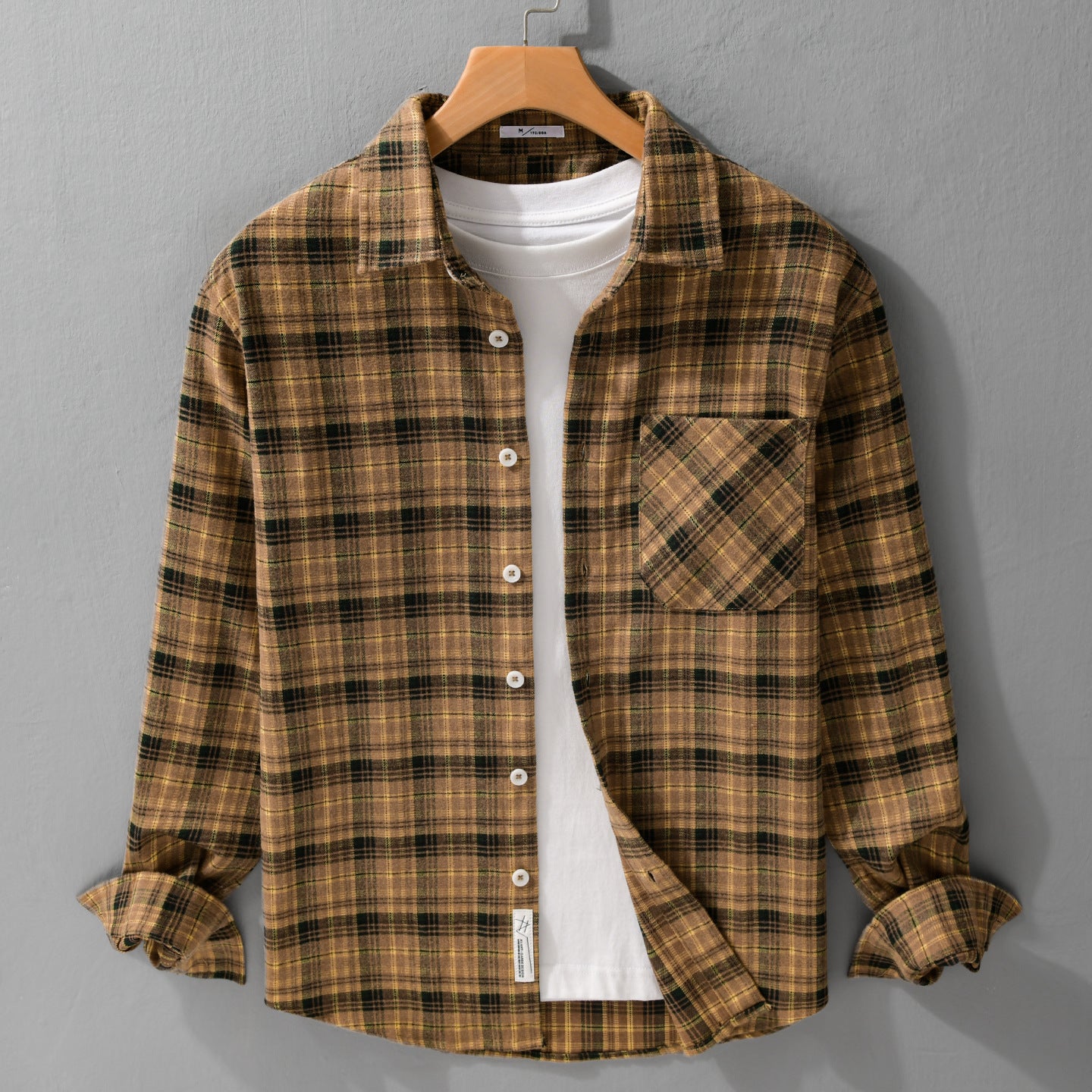 Men's Checked Flannel Overshirt with Soft Texture and Patch Chest Pocket Chichicherry