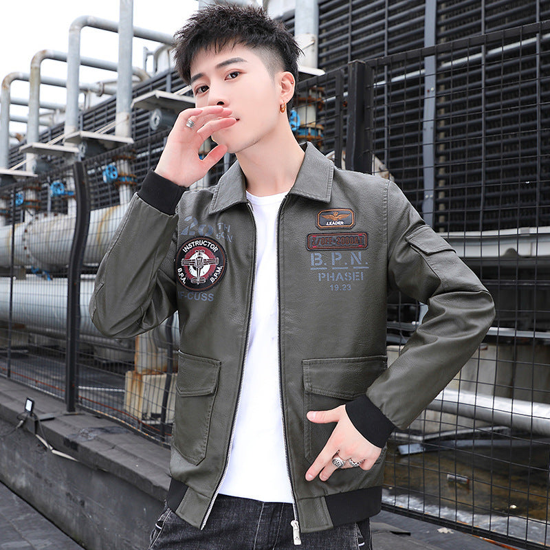 Men's aviator bomber jacket in military style with large back patch and arm pocket Chichicherry