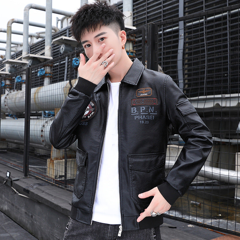 Men's aviator bomber jacket in military style with large back patch and arm pocket Chichicherry