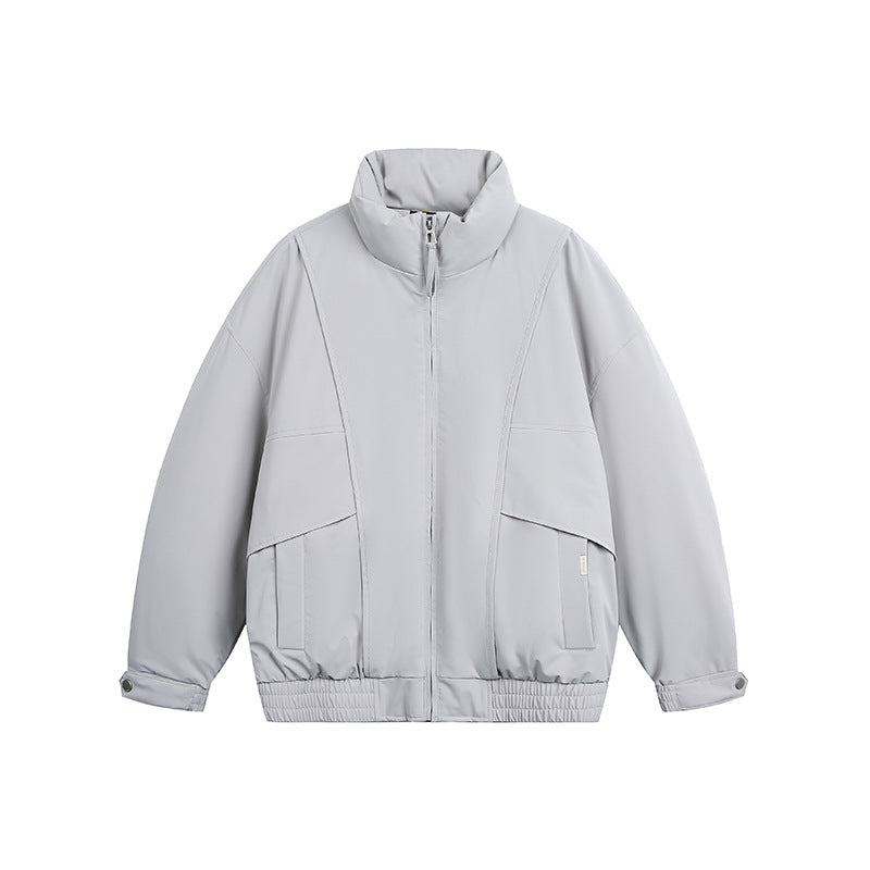 Men's Lightweight Windproof Urban-Utility Bomber Jacket with Stand Collar and Elastic Hem Chichicherry