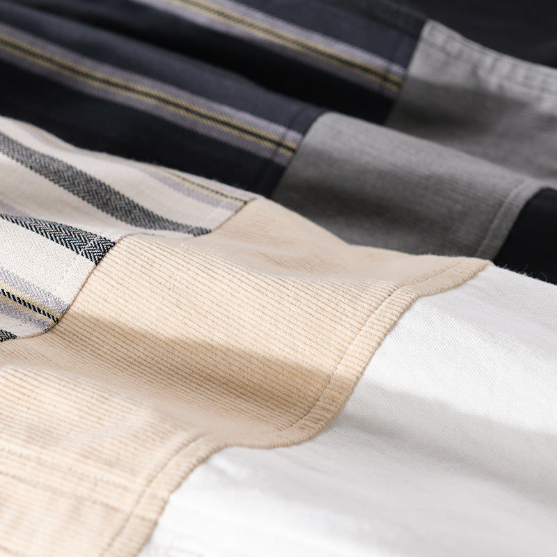 Men's Lightweight Cotton Overshirt with Woven Stripe Panels and Kent Collar Chichicherry