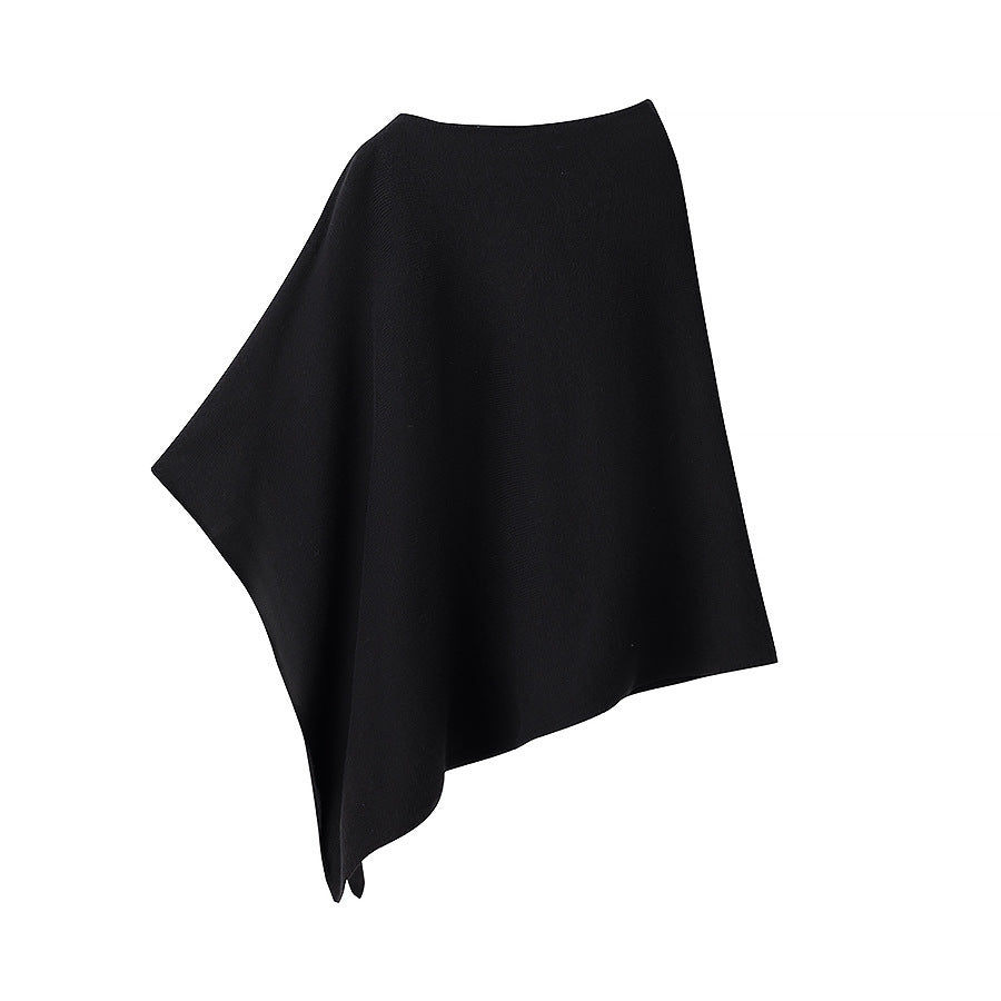 Women's Light Knitted Poncho with Asymmetrical Hem and Boat Neck Chichicherry