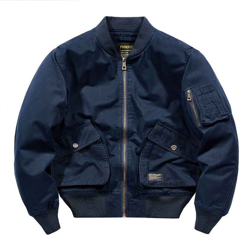 Men's Short-Cut Canvas Bomber Jacket in Utility-Field Style with Pocket Organizer Chichicherry