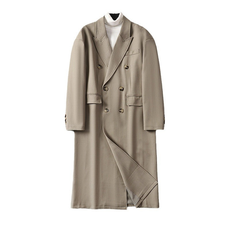 Men's Double-Breasted Longline Coat made of Wool Blend with Narrow Shawl Collar Chichicherry
