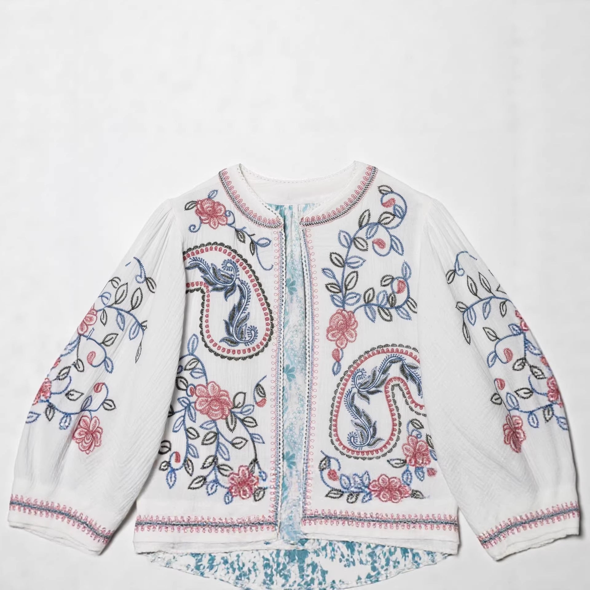 Women Quilted Kimono Jacket with Floral Embroidery Chichicherry