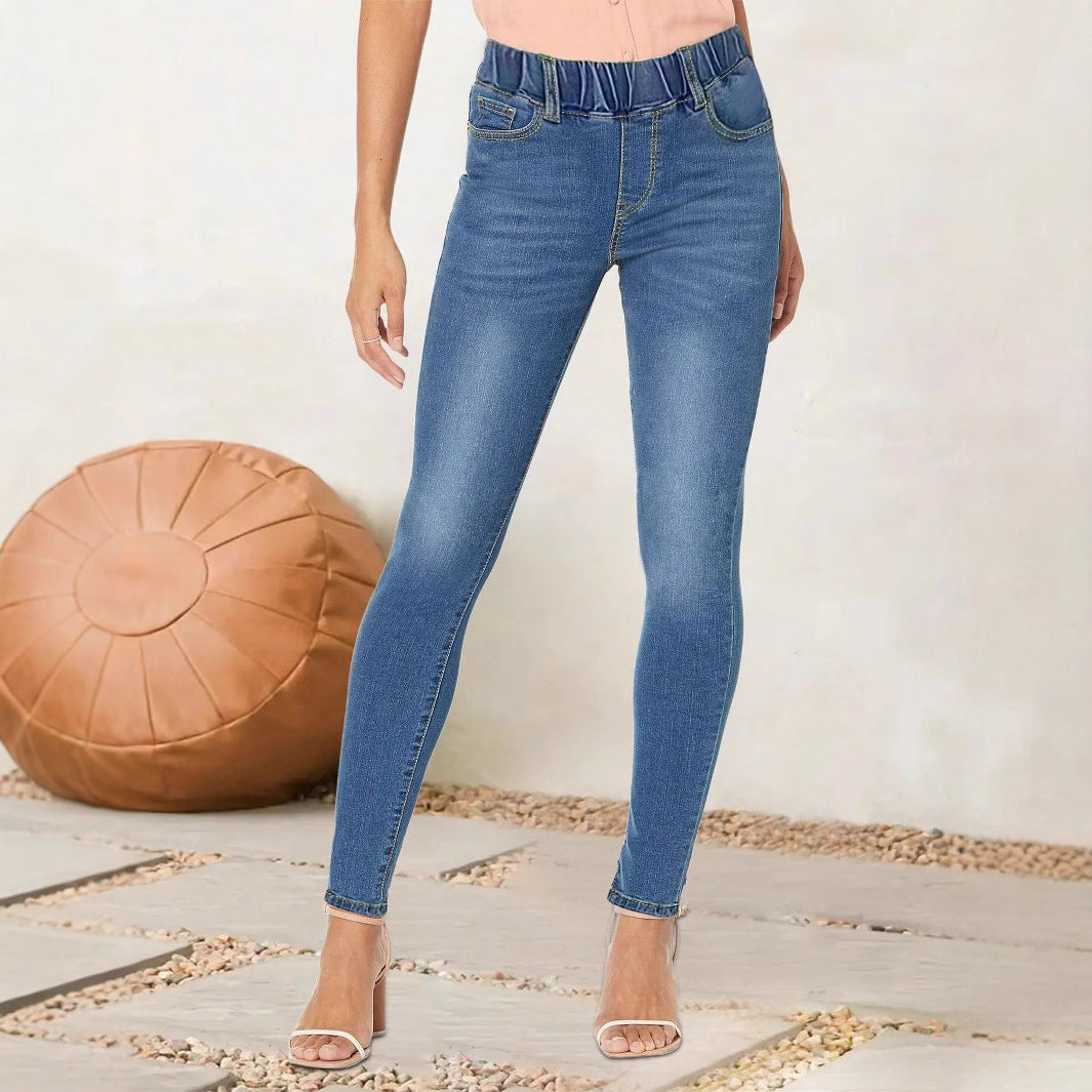 Women high-cut stretch jeggings with elastic comfort waistband and back pockets Chichicherry