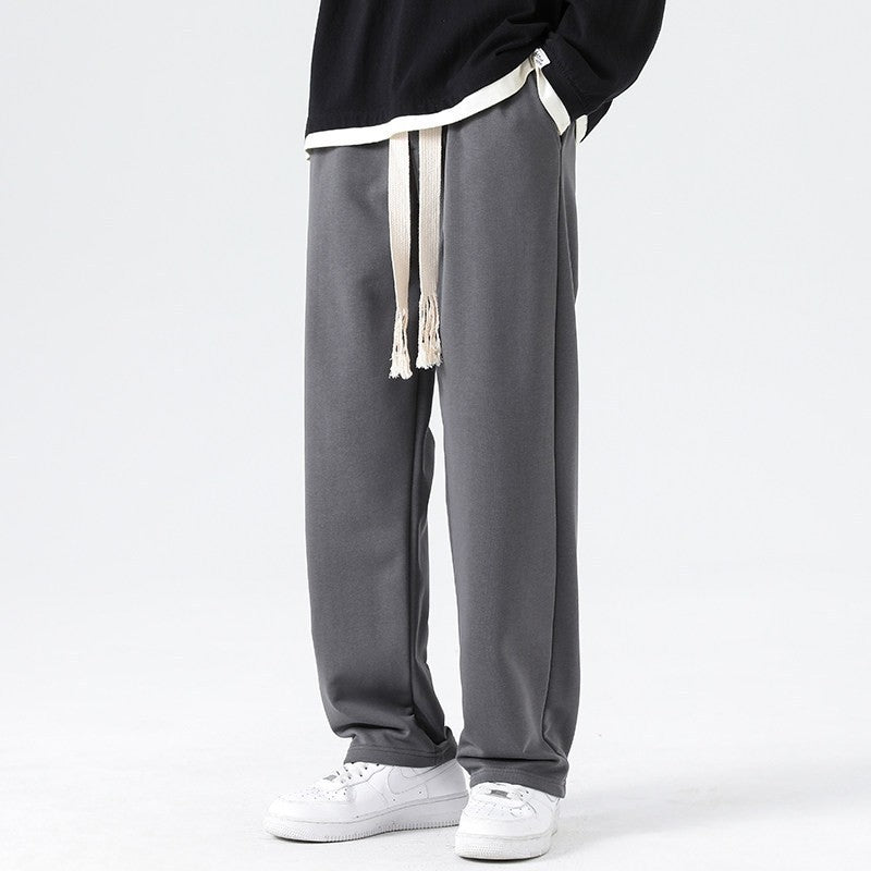 Men's Wide Relaxed Jogging Pants with Drop Crotch, Decorative Drawstring & Straight Leg Chichicherry
