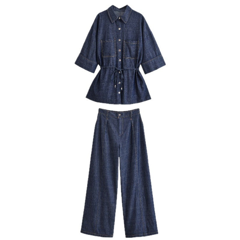 Women's Wide High-Waist Denim Pants with Crease and Wide Leg Chichicherry