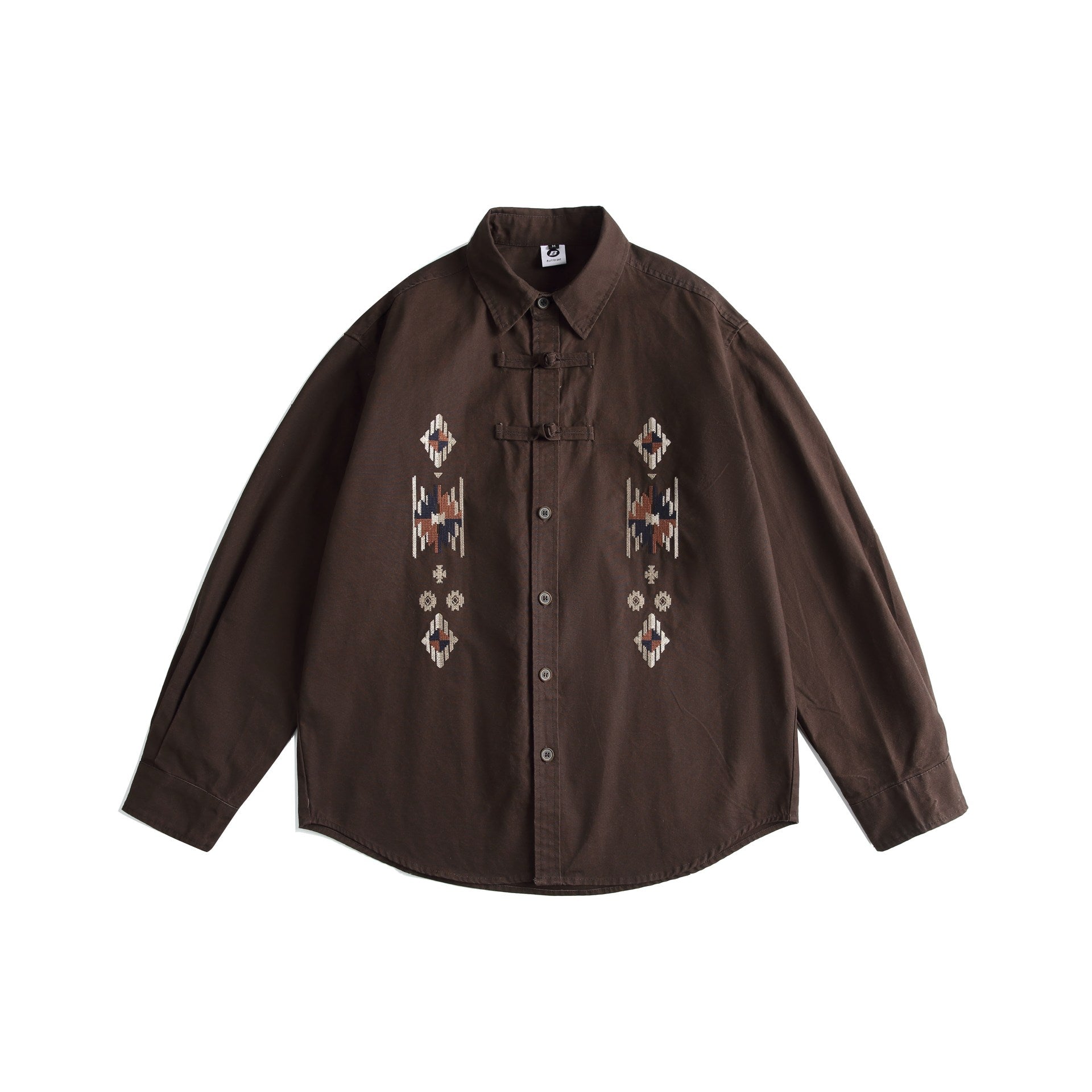 Men's Embroidered Overshirt in Chinoiserie Look with Frog Closures and Loose Fit Chichicherry