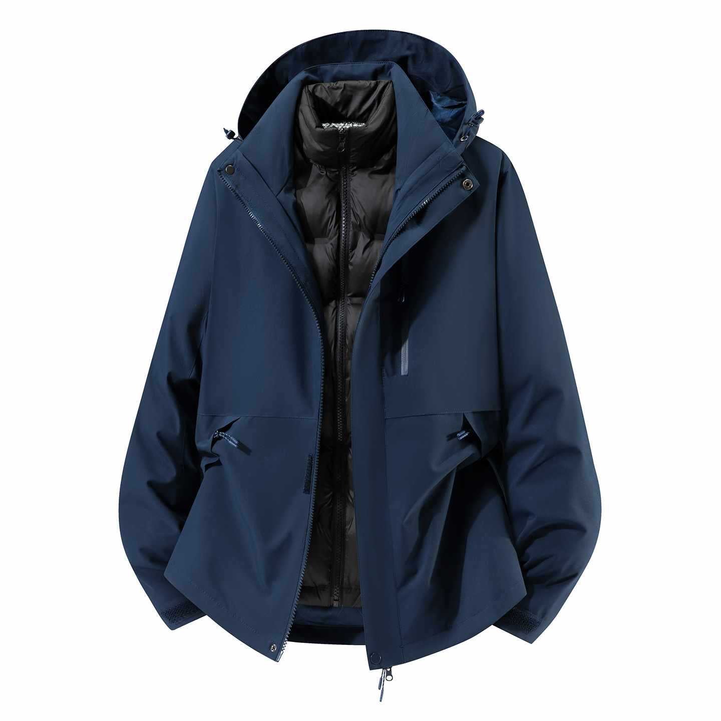 Men's Waterproof Three-Piece Winter Jacket with Removable Down Inner Jacket and Hood Chichicherry