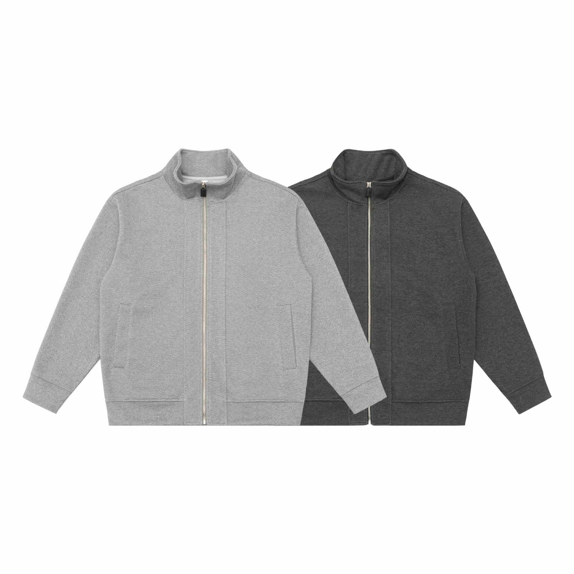 Unisex Lightweight Stand Collar Jacket made of Herringbone Structure with Full Zip Chichicherry