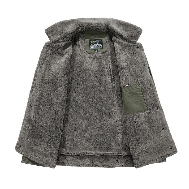 Men's vintage-inspired canvas worker jacket with full teddy lining, chest patches and multifunctional pockets Chichicherry
