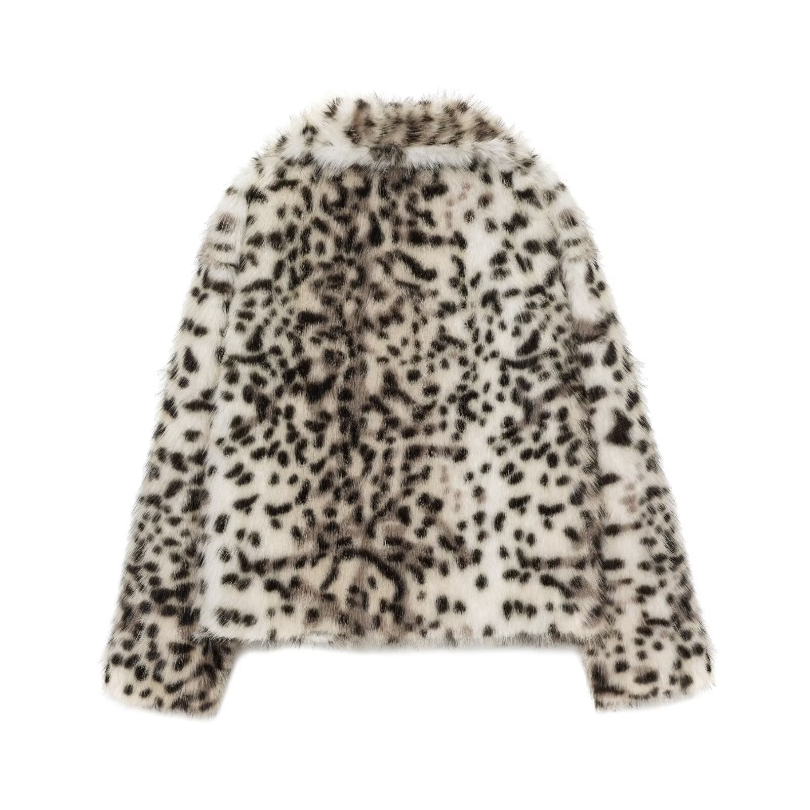Ladies short jacket made of faux fur with leopard print and voluminous shawl collar Chichicherry
