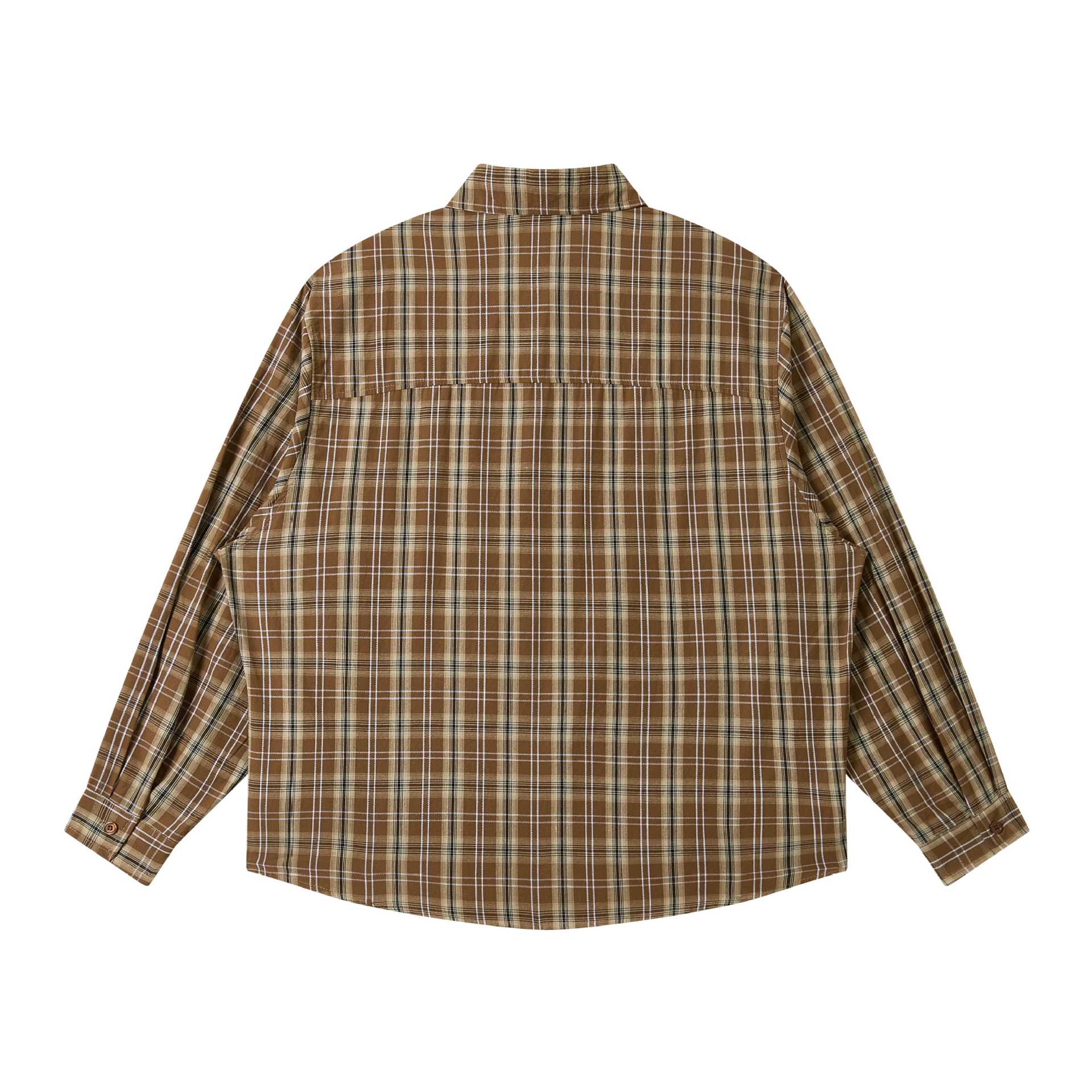 Men's Loose Check Work Shirt made of Cotton Blend with Patch Chest Pocket Chichicherry
