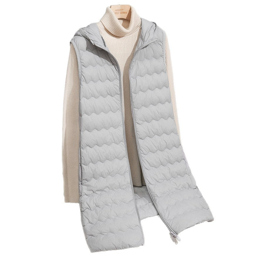 Women's Long Quilted Hooded Vest with Ultralight Thermal Filling and Two-Way Zipper Chichicherry