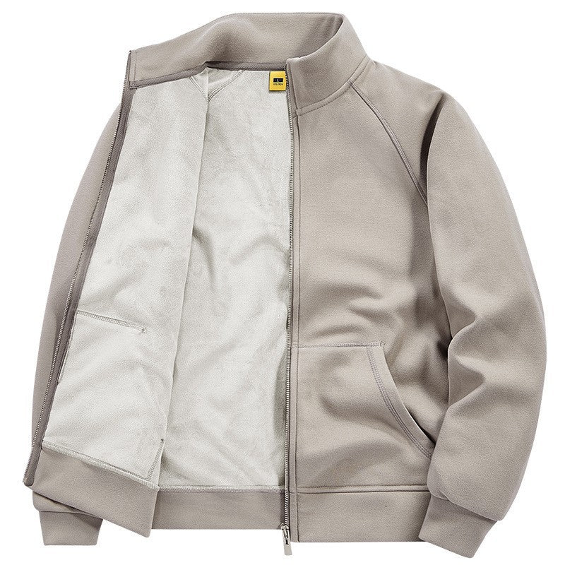 Men's Insulated Plush Lined Sweat Jacket with Stand-Up Collar and Concealed Inner Pockets Chichicherry