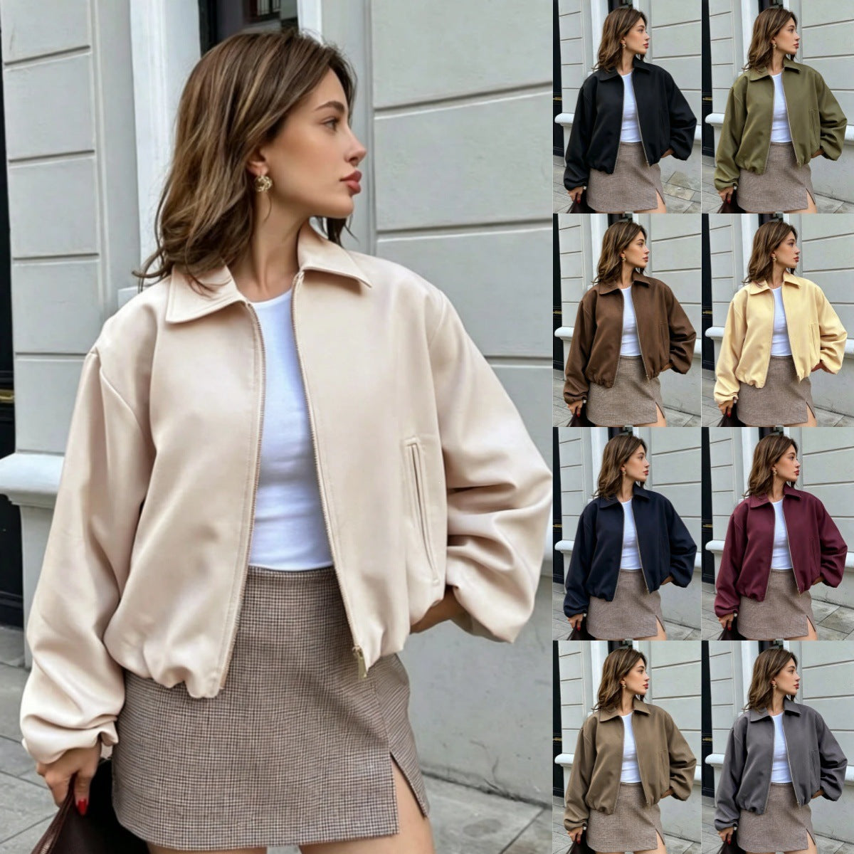Ladies short cut oversized bomber jacket with zipper and elastic hem Chichicherry