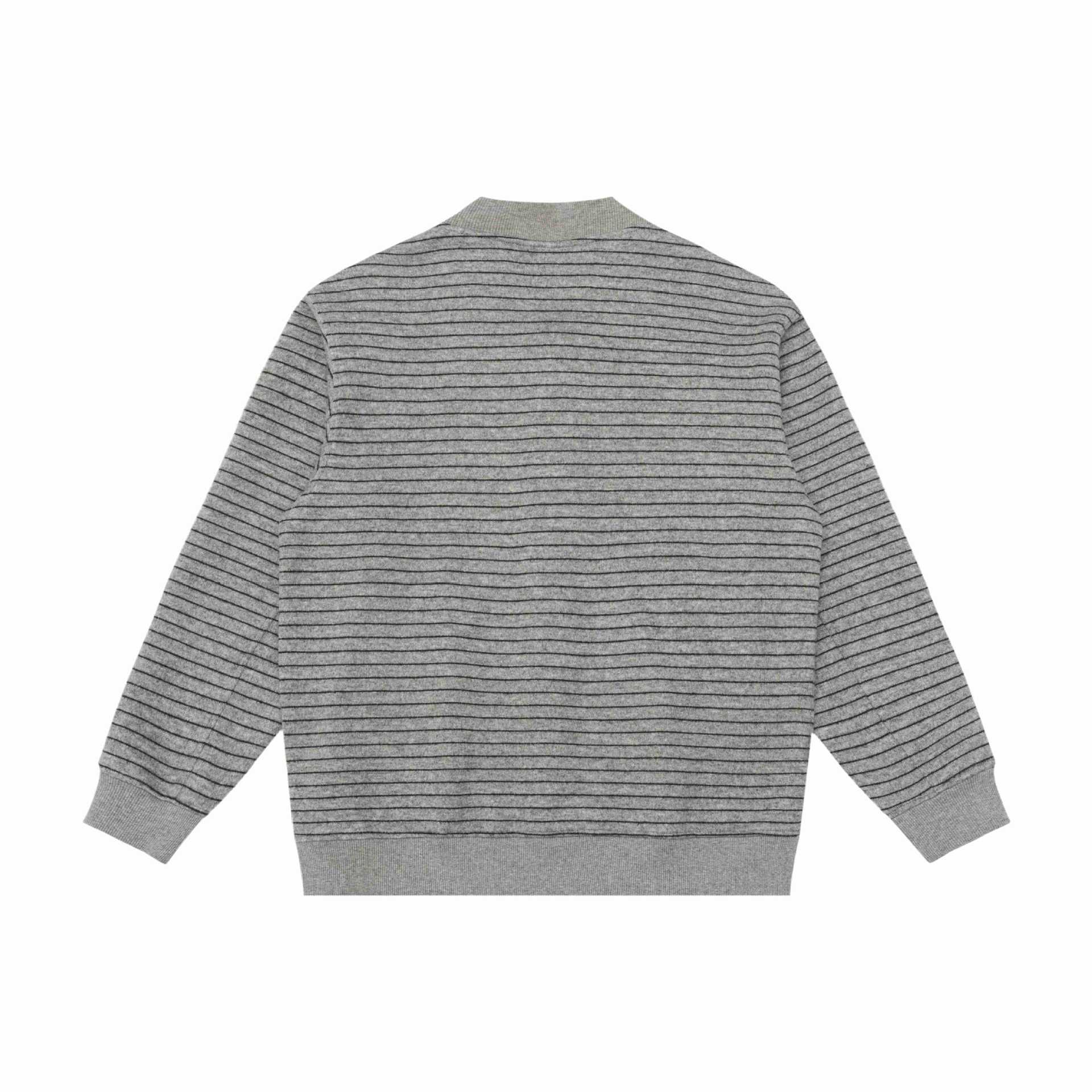 Men Striped Knit Cardigan Jacket with V-Neck and Ribbed Cuffs Chichicherry