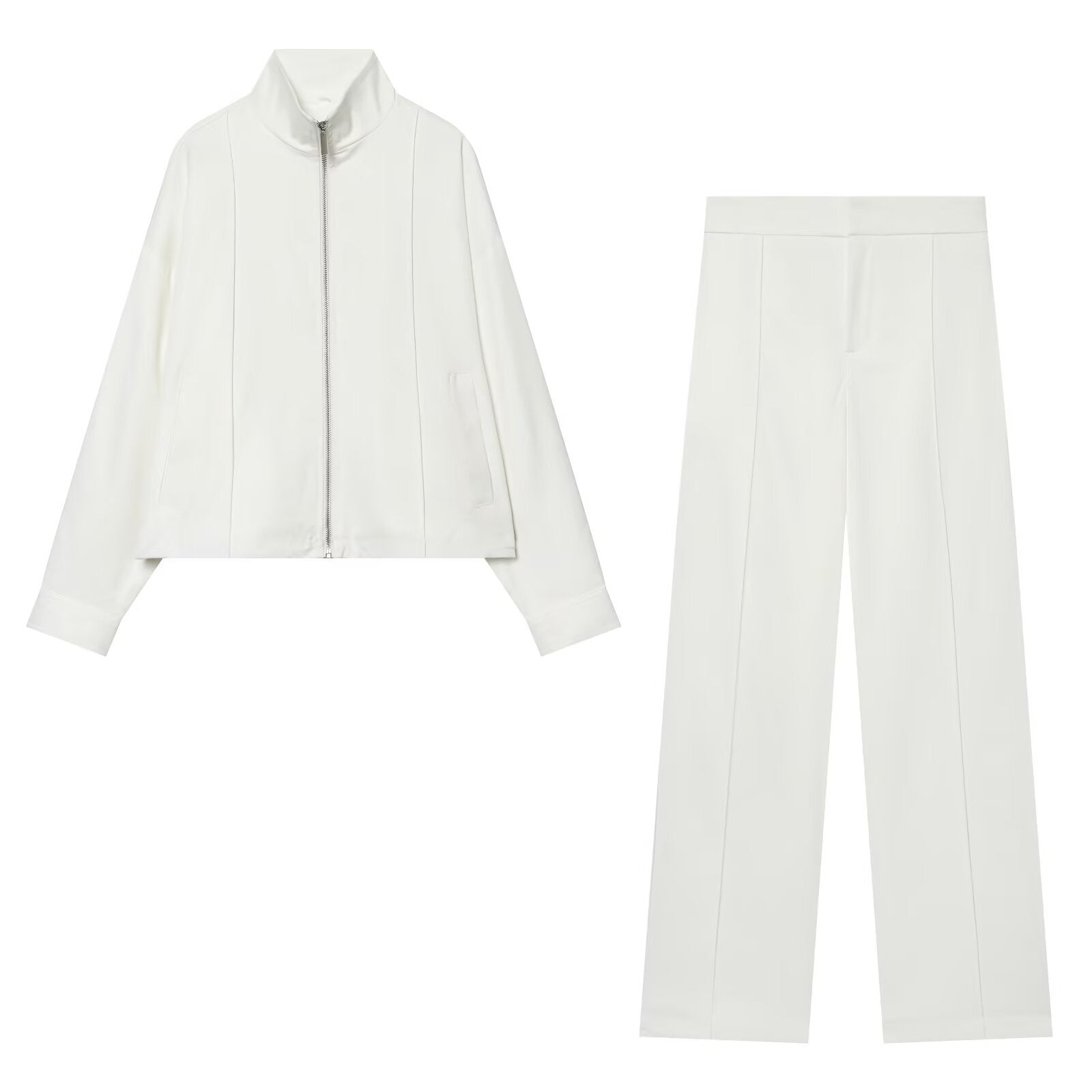 Women's High-Waisted Loose Suit Trousers with Crease and Straight Leg Chichicherry