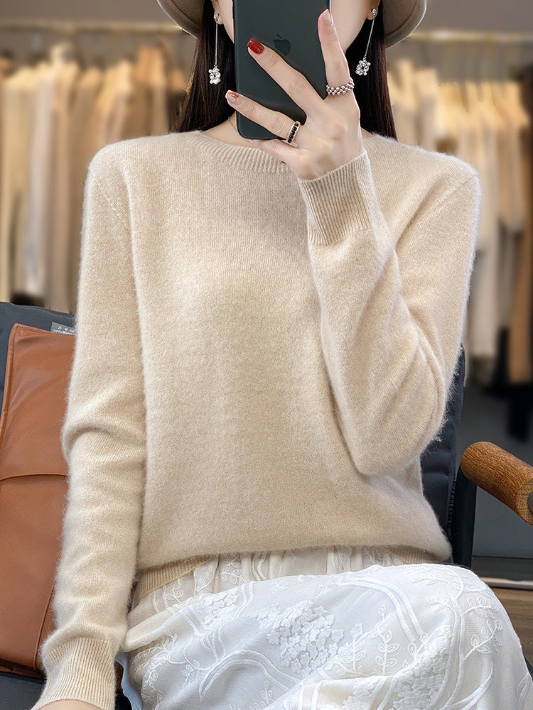 Ladies Luxurious Fine Knit Round Neck Sweater with Soft Fluffy Finish and Narrow Cuff Shape Chichicherry